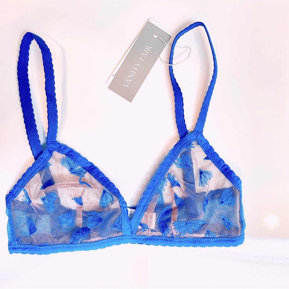 Vanity Fair Blue Floral Mesh Bra